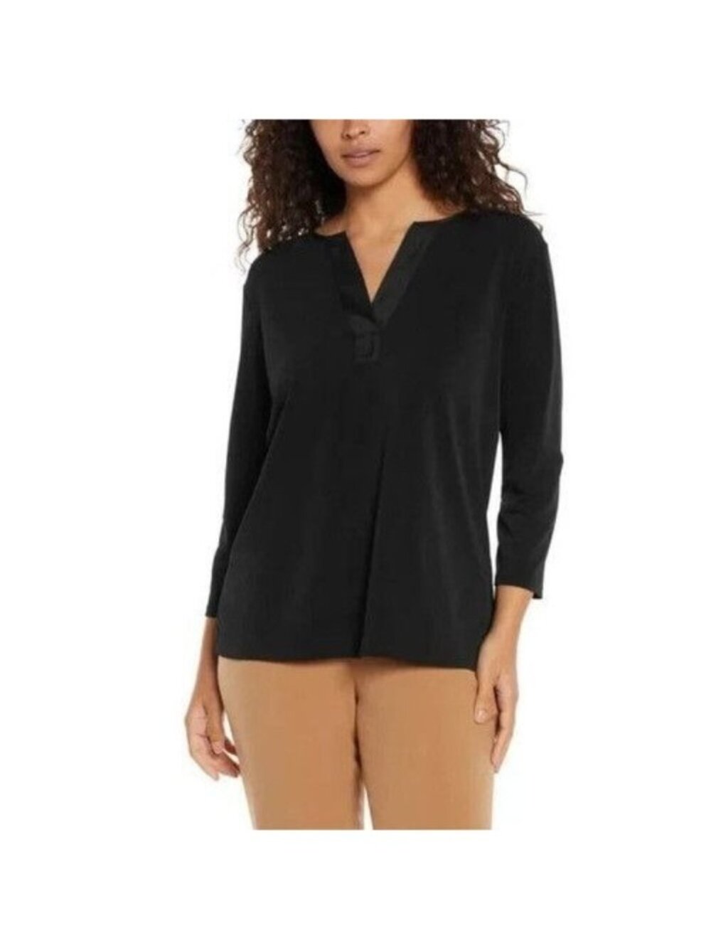 NWT Banana Republic Women's M Tunic Top Black 3/4 Sleeve Polyester Blend